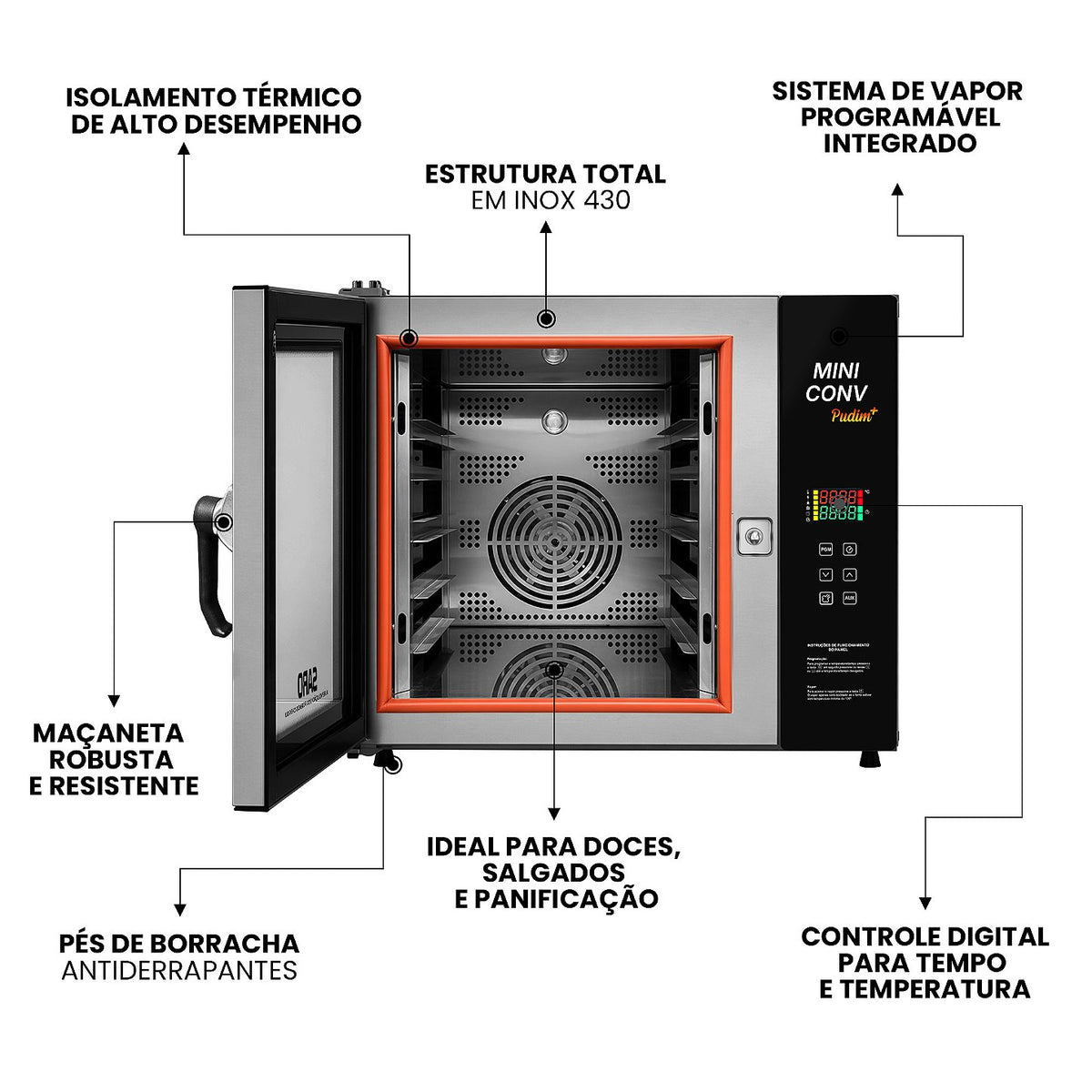 Forno Turbo Mini Combinado Saro FTMC5 75 Litros Inox com Vapor 220V