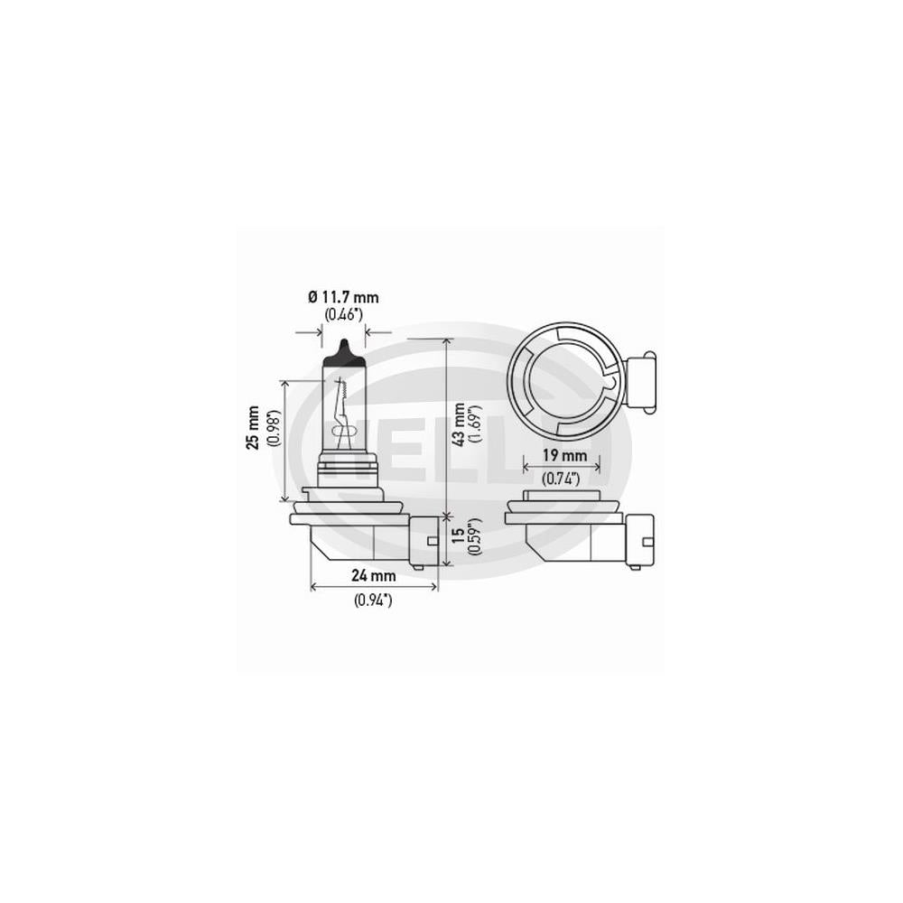Lâmpada 12v 55w Pgj19-2 T4 H11 Hella H11 Universal Motos/Máquinas Agrícolas/Automovéis e Utilitários Leves/Ônibus/Caminhões