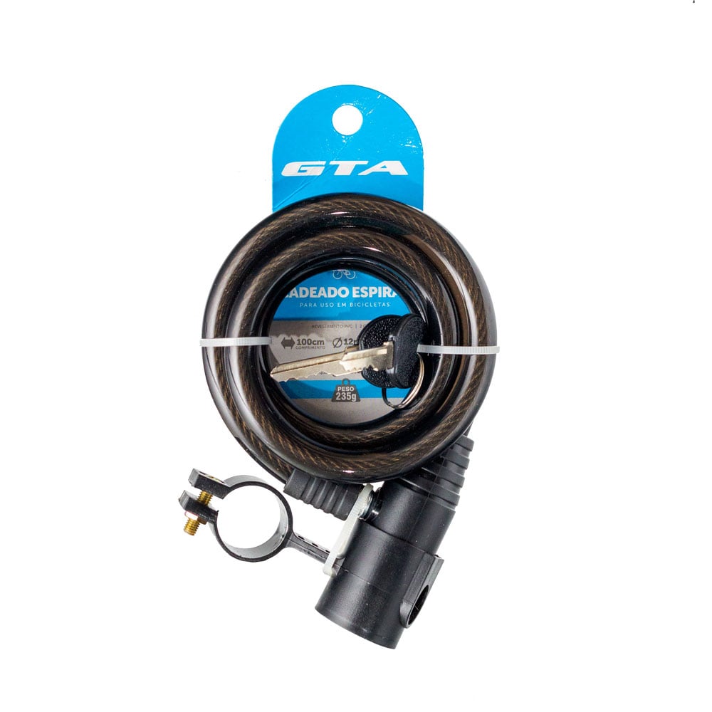 Cadeado aço 12mm x 1000mm preto com suporte com 2 chaves – foto 5