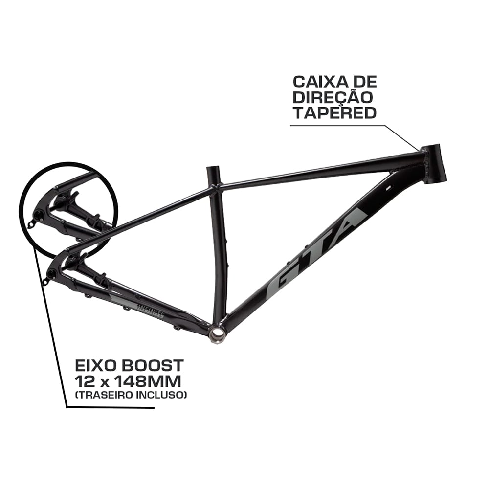 Quadro 29 alumínio gta infinite tam 15.5 grafite tapered e boost com eixo passante