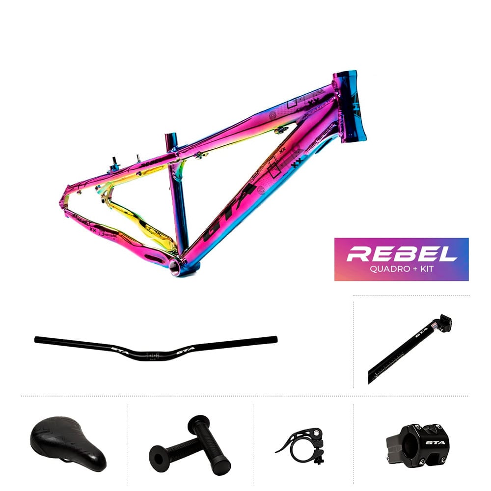 Quadro 26 freeride gta rebel camaleão + guidão + sup guidão + canote + selim + manopla + abraçadeira canote