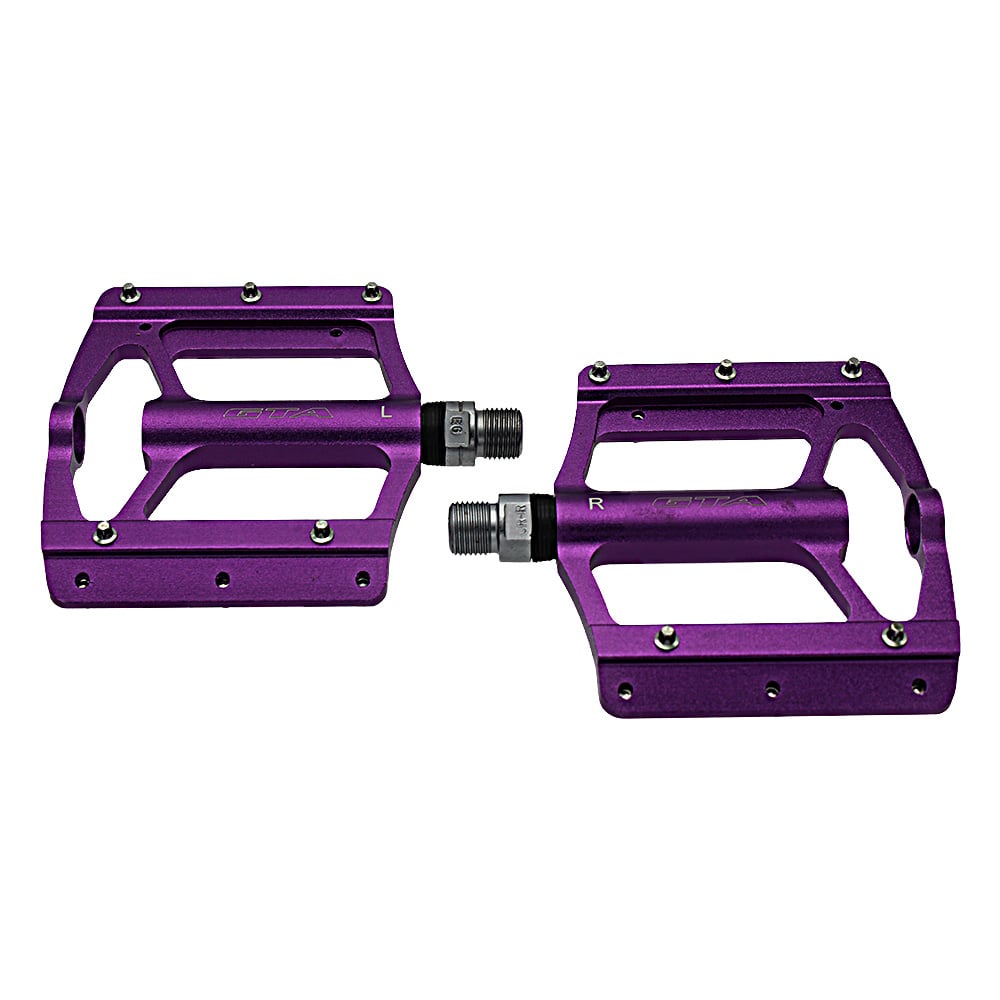 Pedal 9/16 colorido plataforma alumínio roxo com eixo em cromoly com rolamentos selados e pinos removíveis