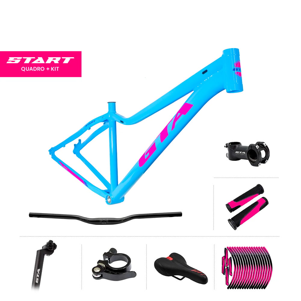 Quadro 29 alumínio gta start tamanho 15.5 fem azul e rosa (novo design) com cabeamento interno acompanha kit