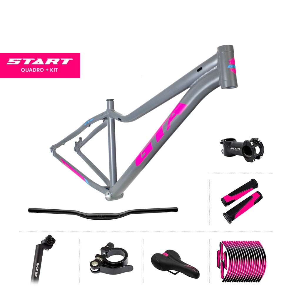 Quadro 29 alumínio gta start tamanho 15.5 fem cinza e rosa (novo design) com cabeamento interno acompanha kit