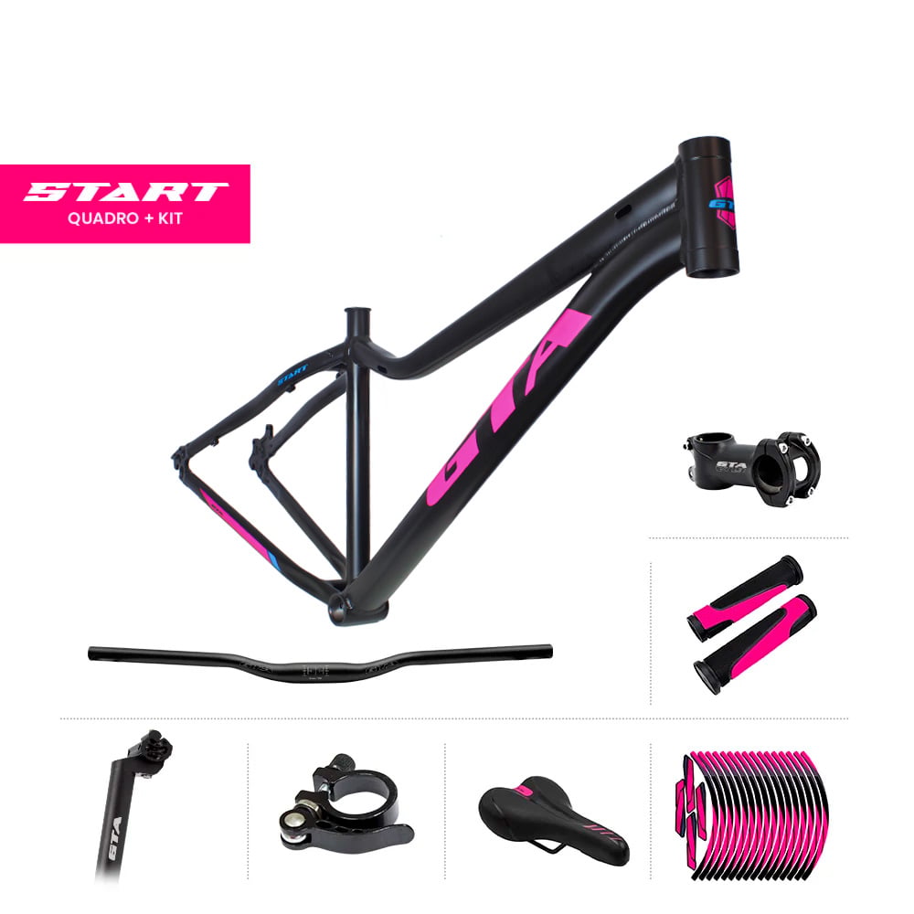 Quadro 29 alumínio gta start tamanho 15.5 fem preto e rosa (novo design) com cabeamento interno acompanha kit