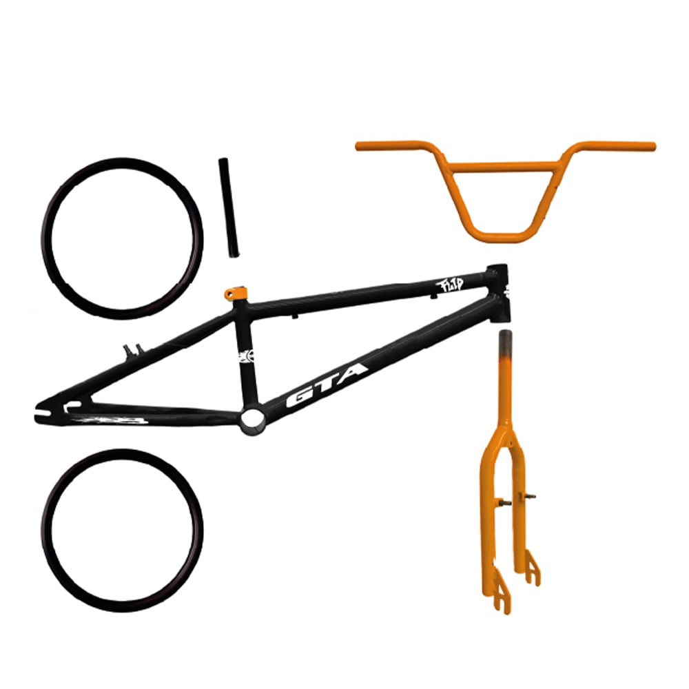 Quadro 20 bmx gta flip preto e laranja com kit (par de aro, guidao, garfo e canote)