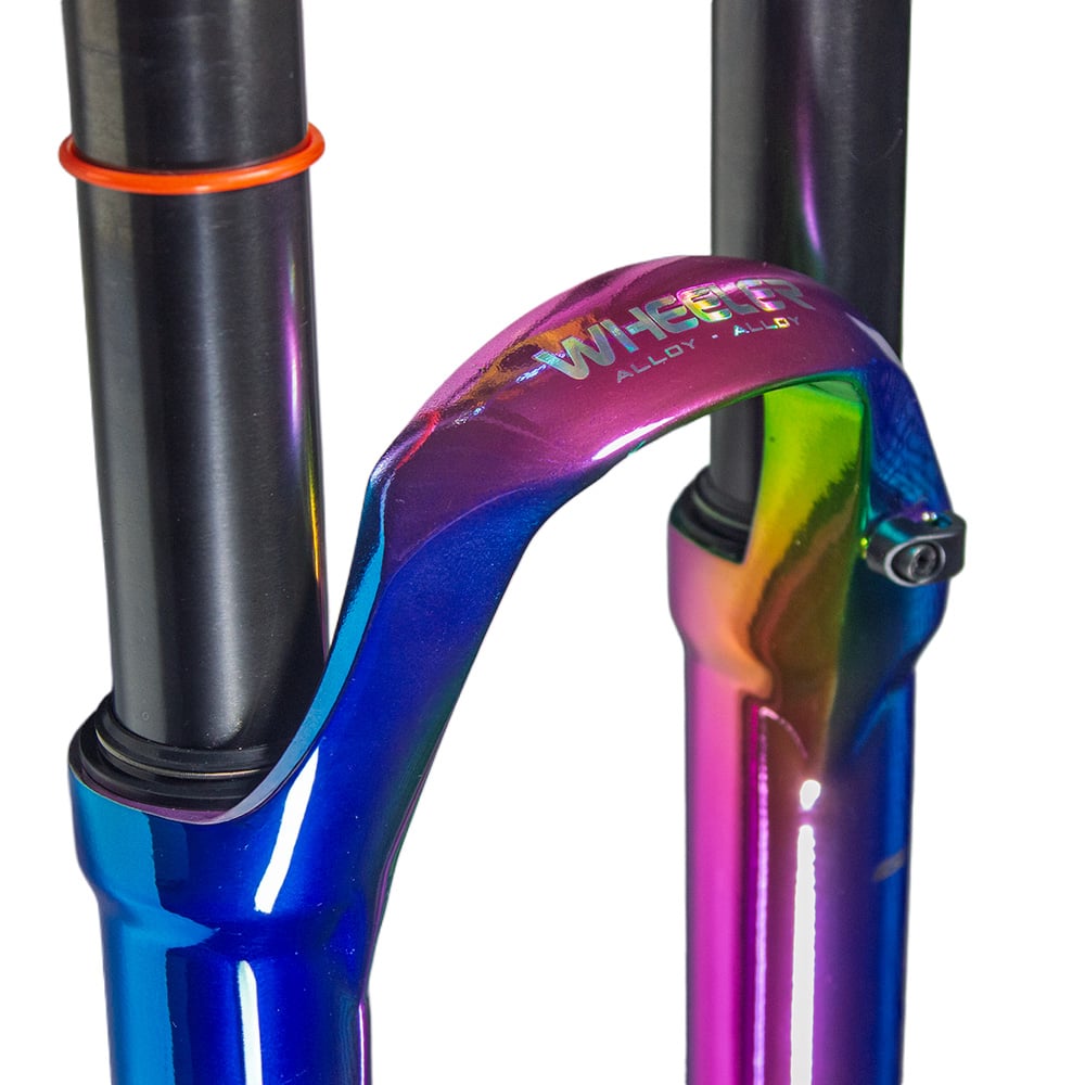 SUSPENSÃO 26 ALUMÍNIO 150MM CANELA GROSSA (AÇO) COR CAMALEÃO 42MM AHEADSET 28.6MM COM CURSO DE 150MM MODELO WHEELER – foto 2
