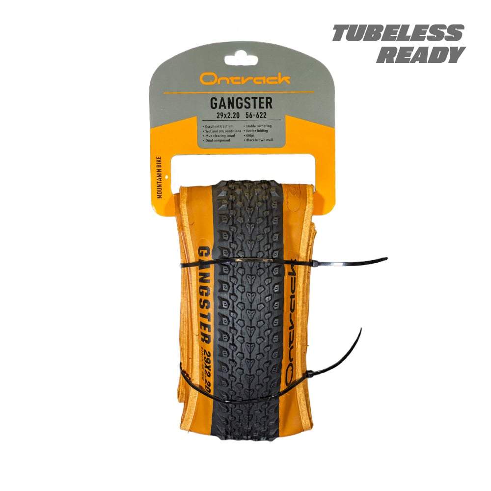 Pneu 29 x 2.20 tubeless 60tpi modelo gangster preto com faixa marrom kevlar – foto 2