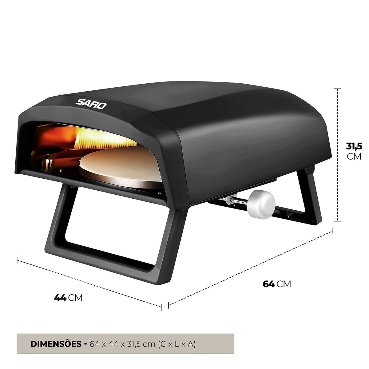 Forno de Pizza a Gás GLP Compacto Italiano Rotativo 40 cm Saro FC40R