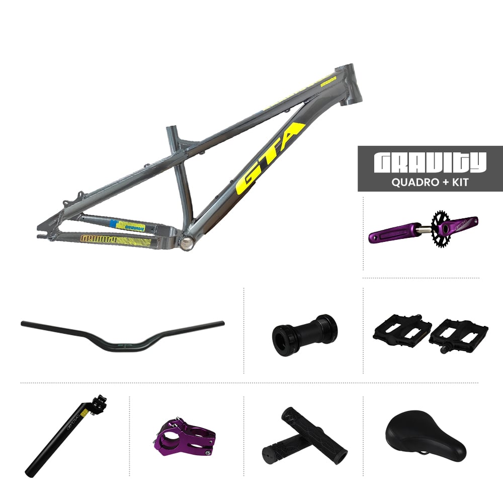 Quadro 26 freeride gravity cinza e verde neon + kit