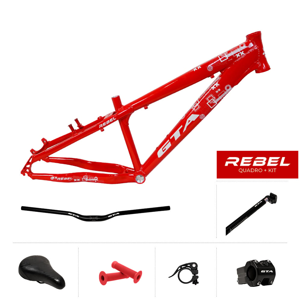 Quadro 26 freeride gta rebel vermelho + guidão + sup guidão + canote + selim + manopla + abraçadeira canote