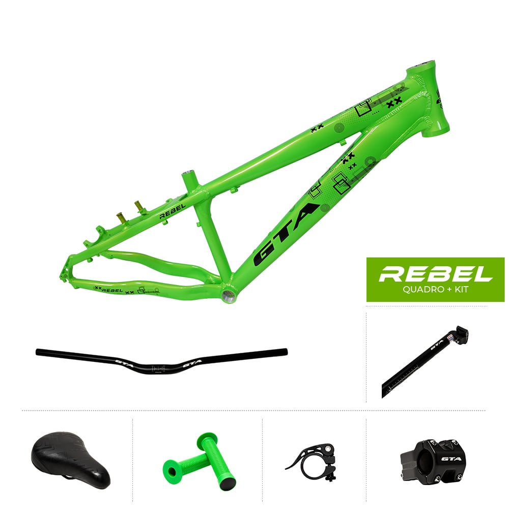 Quadro 26 freeride gta rebel verde neon + guidão + sup guidão + canote + selim + manopla + abraçadeira canote