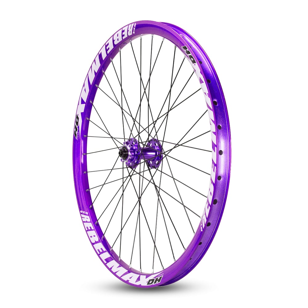 Roda montada (par) aro 26 gta rebelmax roxo com cubo barulhento roxo freeride freio a disco – foto 4