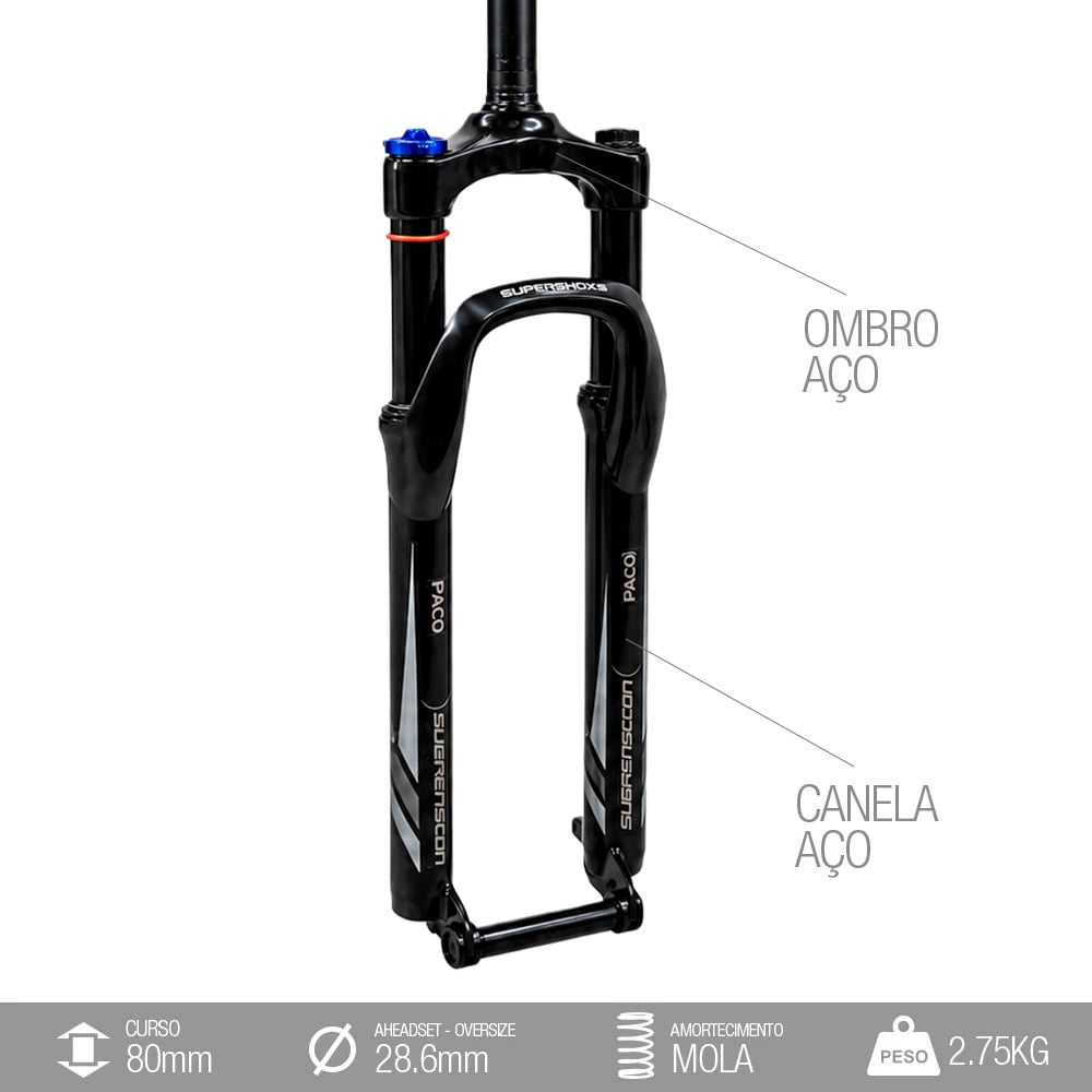 Suspensão 29 aço ahead set 28.6mm com regulagem (preload) e trava mlo com curso 80mm – foto 2