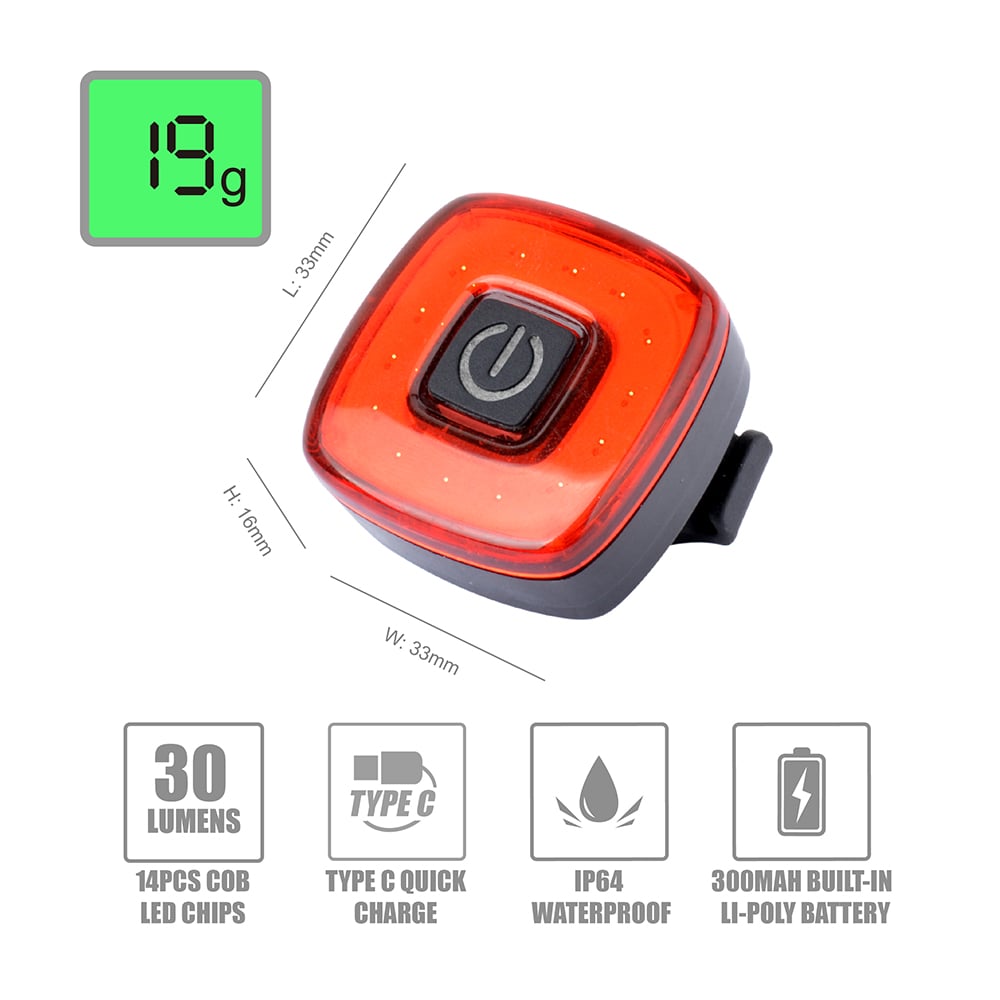 Sinalizador traseiro vermelho 30 lumens quadrado recarregavel usb – foto 4