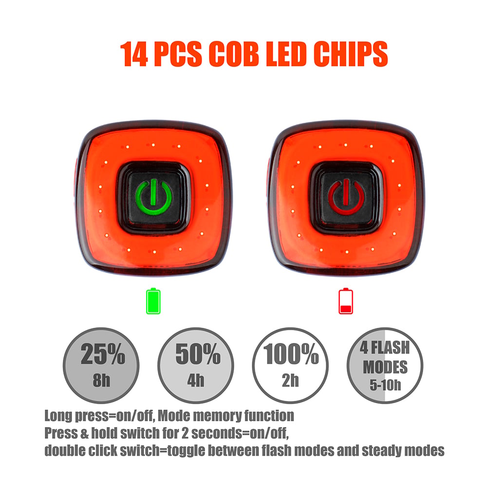 Sinalizador traseiro vermelho 30 lumens quadrado recarregavel usb – foto 5