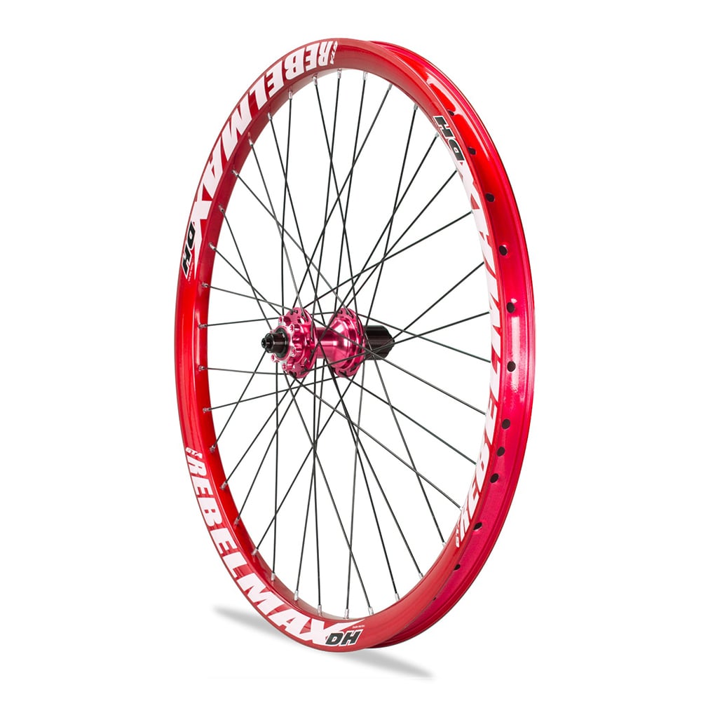 Roda montada (par) aro 26 gta rebelmax vermelho com cubo barulhento vermelho freeride freio a disco – foto 2