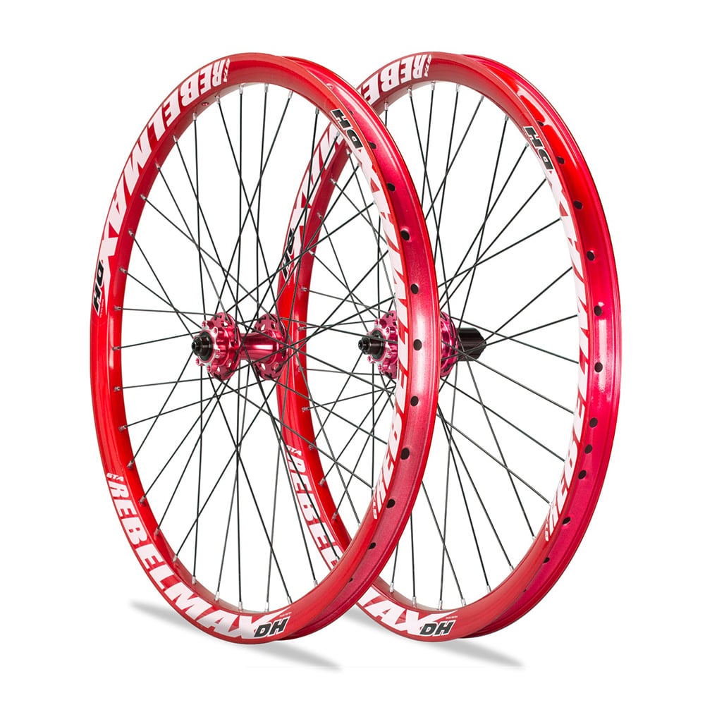 Roda montada (par) aro 26 gta rebelmax vermelho com cubo barulhento vermelho freeride freio a disco