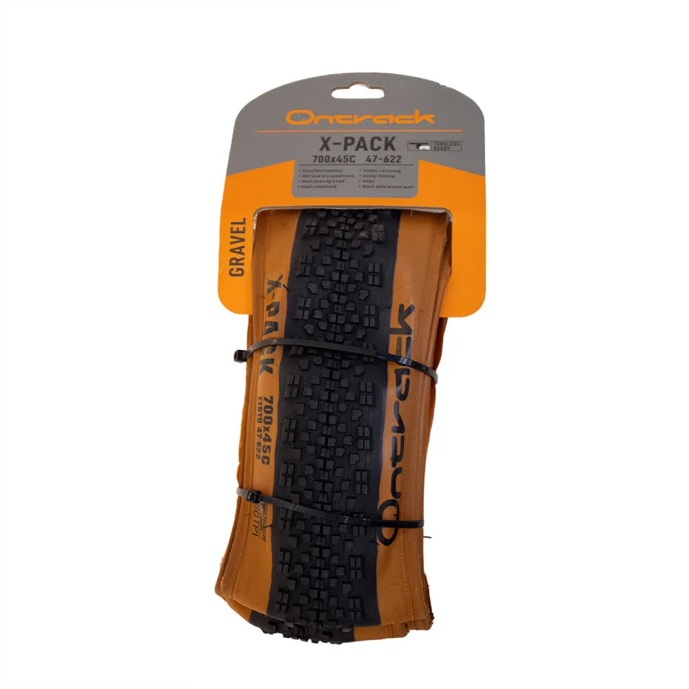 Pneu 700 x 45c tubeless 60tpi modelo xpack gravel preto com faixa marrom kevlar – foto 2