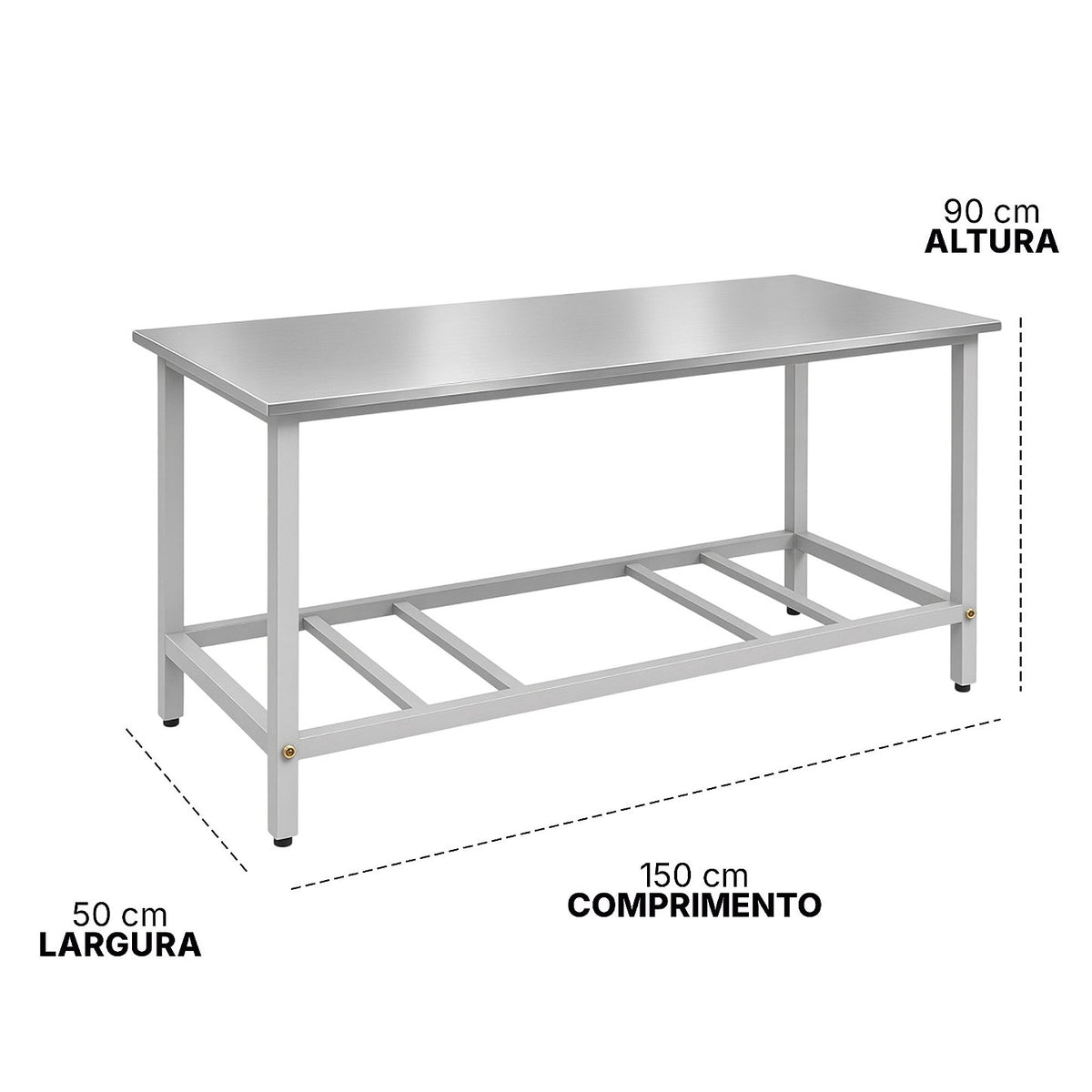 Mesa de Bancada Inox Saro MI190 190x50 cm com Prateleira