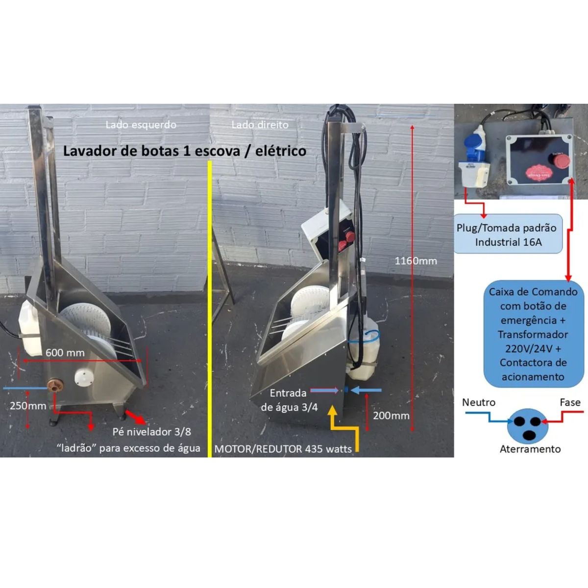 Lavador Botas Mãos Pia Cuba Automático Inox304