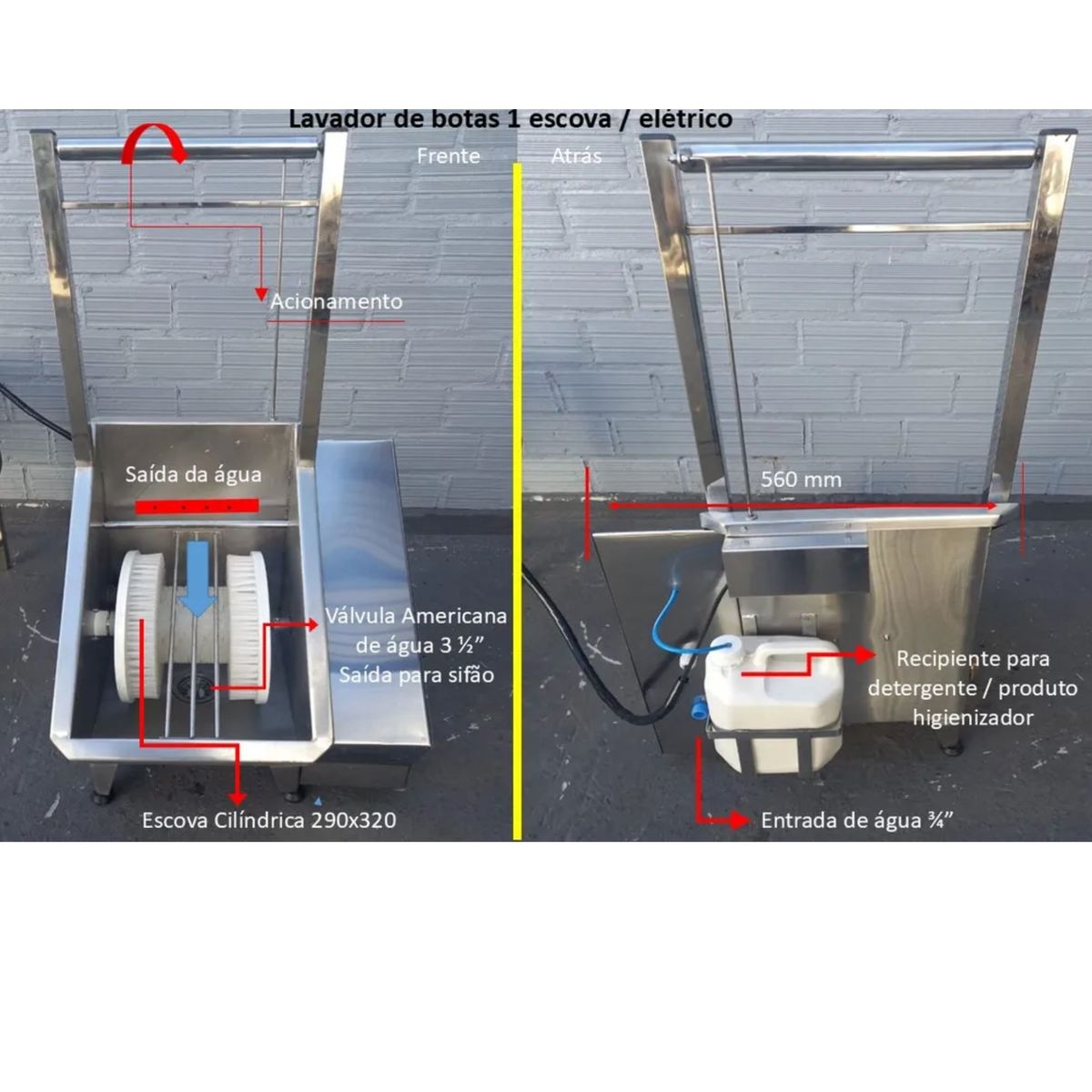 Lavador Botas Mãos Pia Cuba Automático Inox304