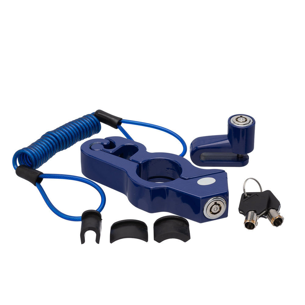 Trava (Kit com 3 Peças) Lokk Security Anti-Furto – Azul (Trava de Disco + Trava de Manete + Cabo Lembrete)