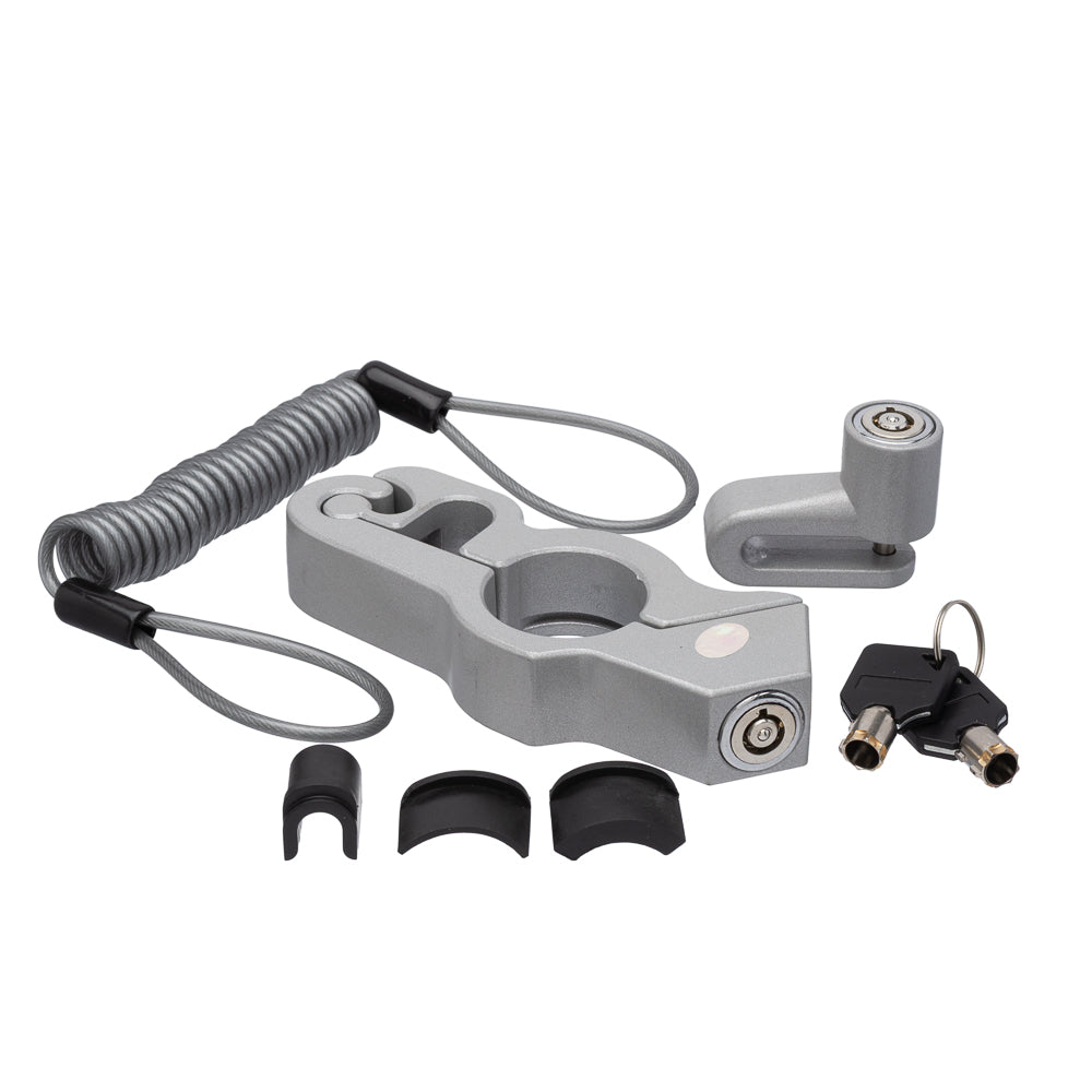 Trava (Kit com 3 Peças) Lokk Security Anti-Furto – Prata (Trava de Disco + Trava de Manete + Cabo Lembrete)