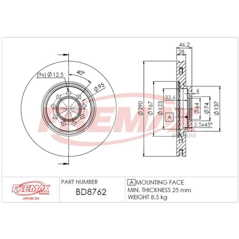 Disco de Freio Ventilado Dianteiro Fremax BD8762 Caixa com 2 Iveco Daily