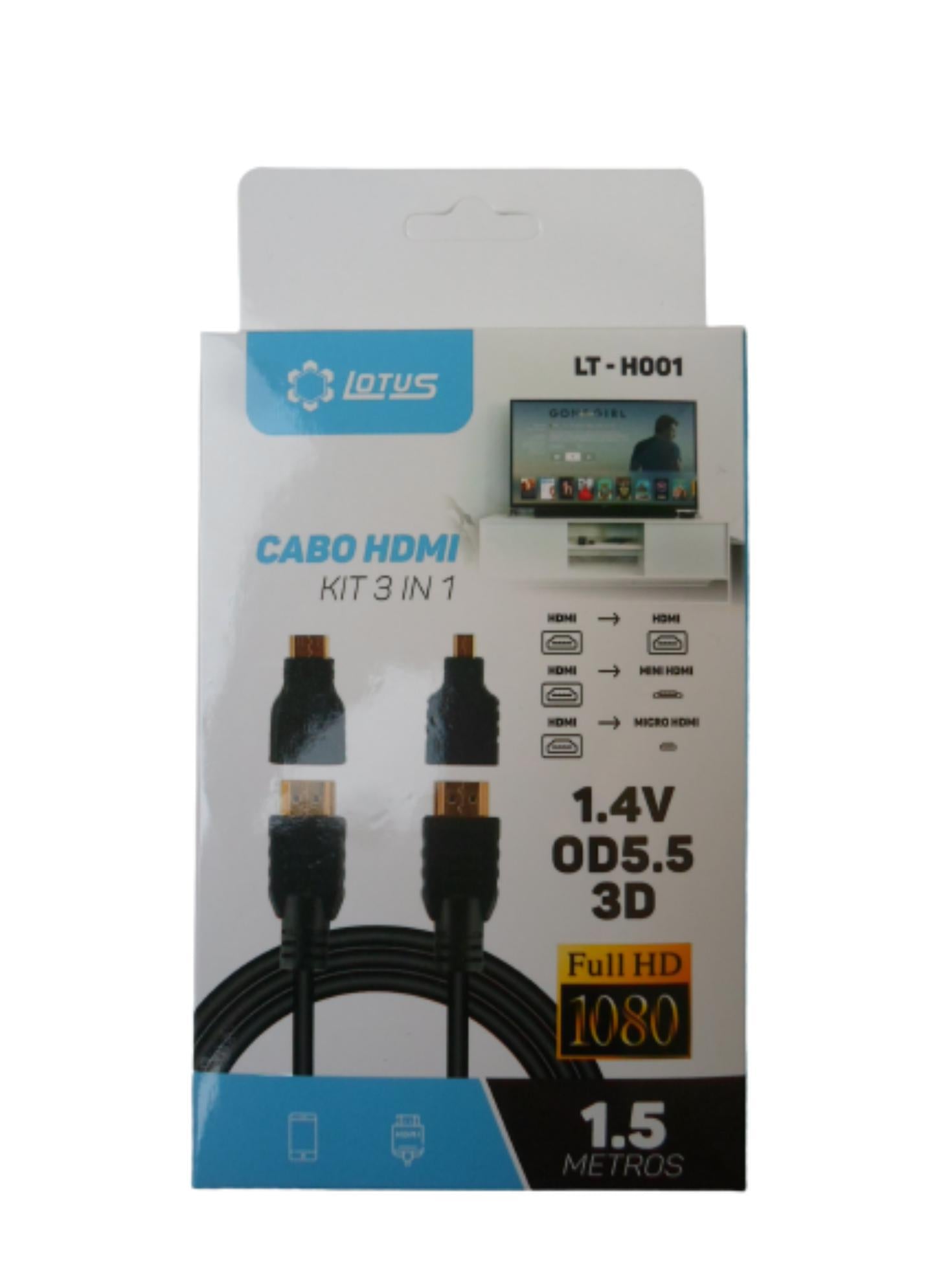 Kit Cabo 3Em1 Hdmi X Micro Mini 1.5M Para Raspberry Pi4 2Gb