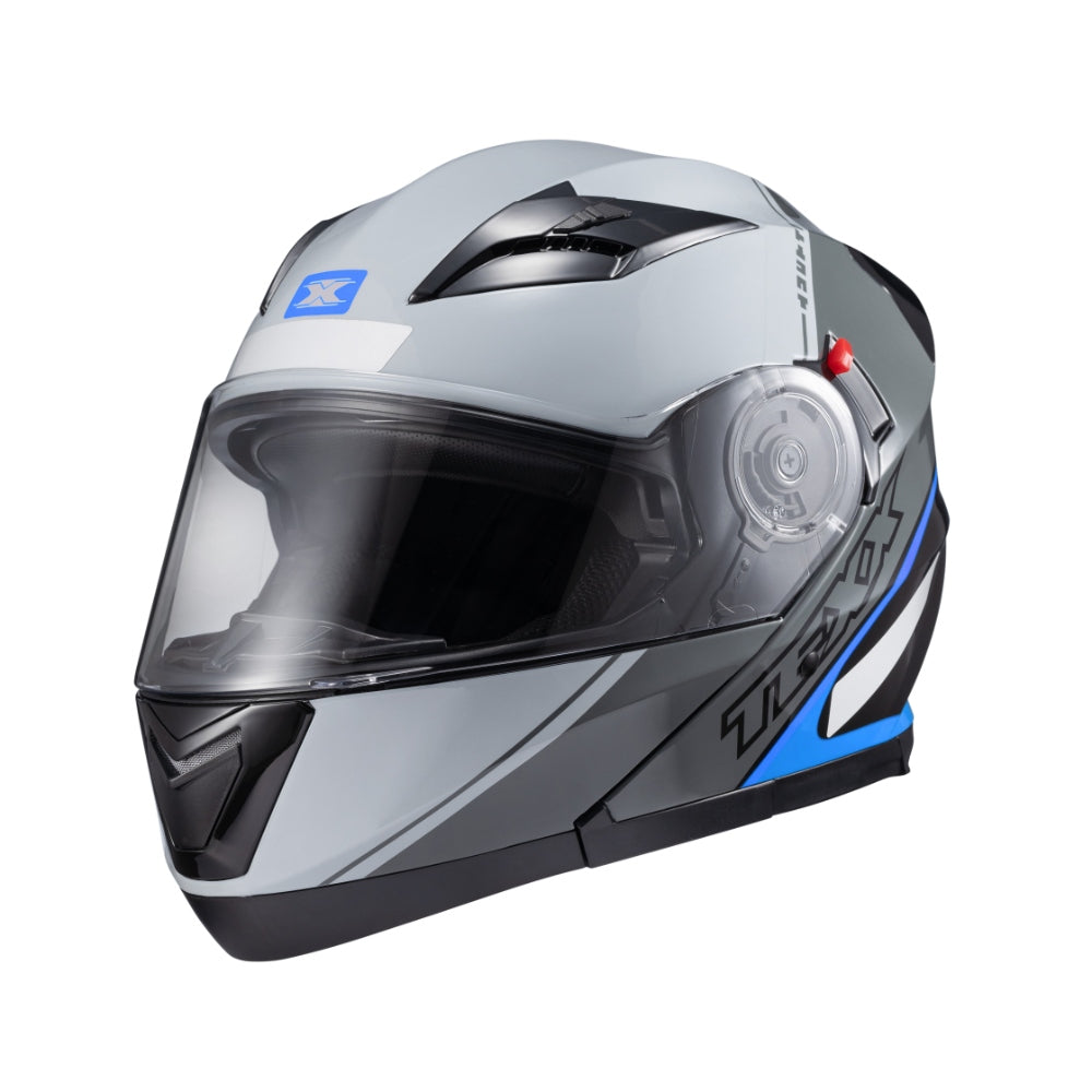 Capacete Texx Escamoteável Gladiator V3 Makan Cinza Azul Brilho – foto 7