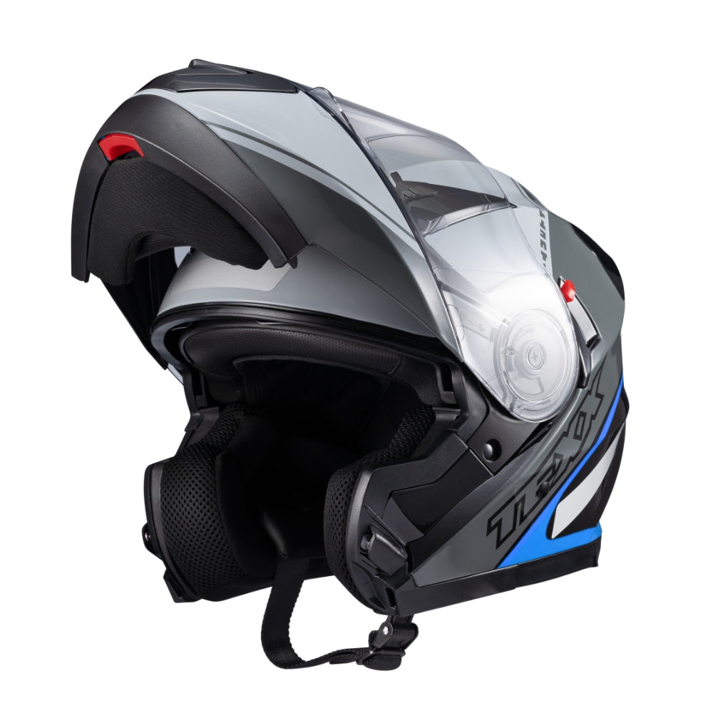 Capacete Texx Escamoteável Gladiator V3 Makan Cinza Azul Brilho – foto 10