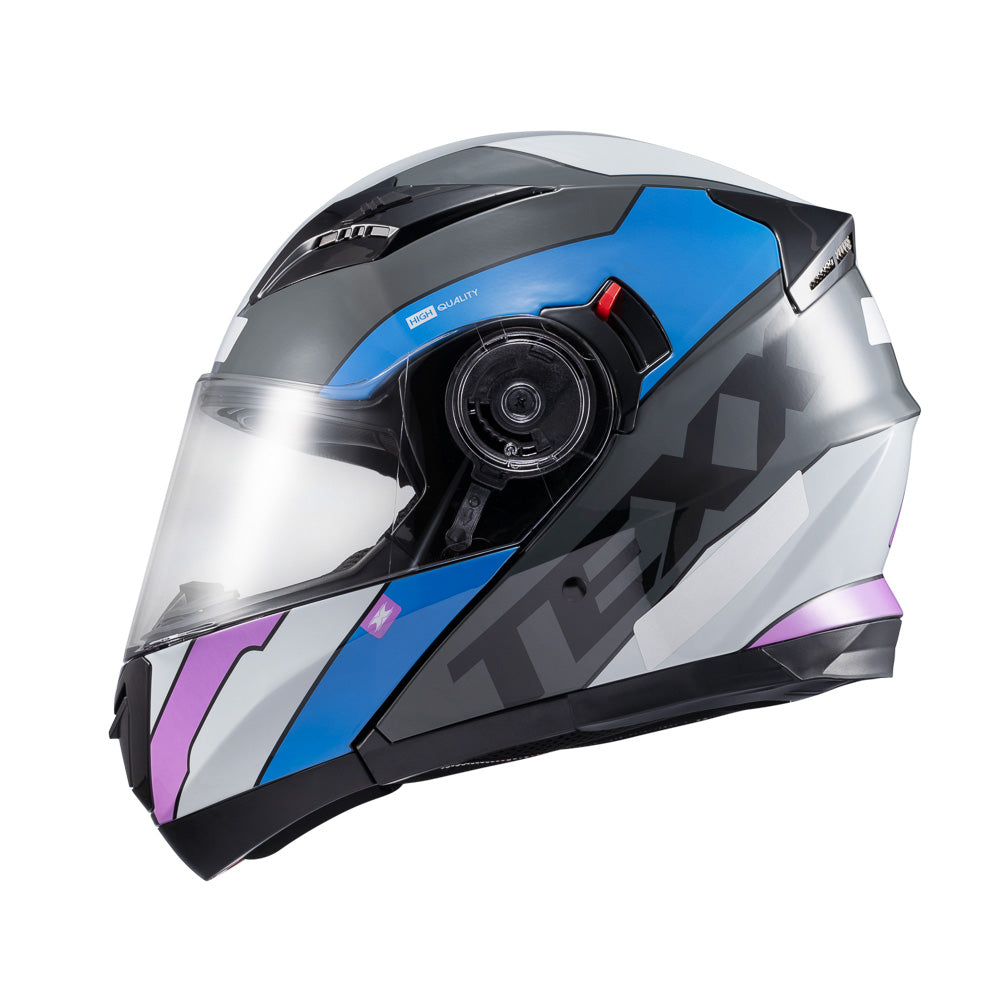 Capacete Texx Escamoteável Gladiator V3 Reisen Azul Rosa Branco Brilho – foto 3