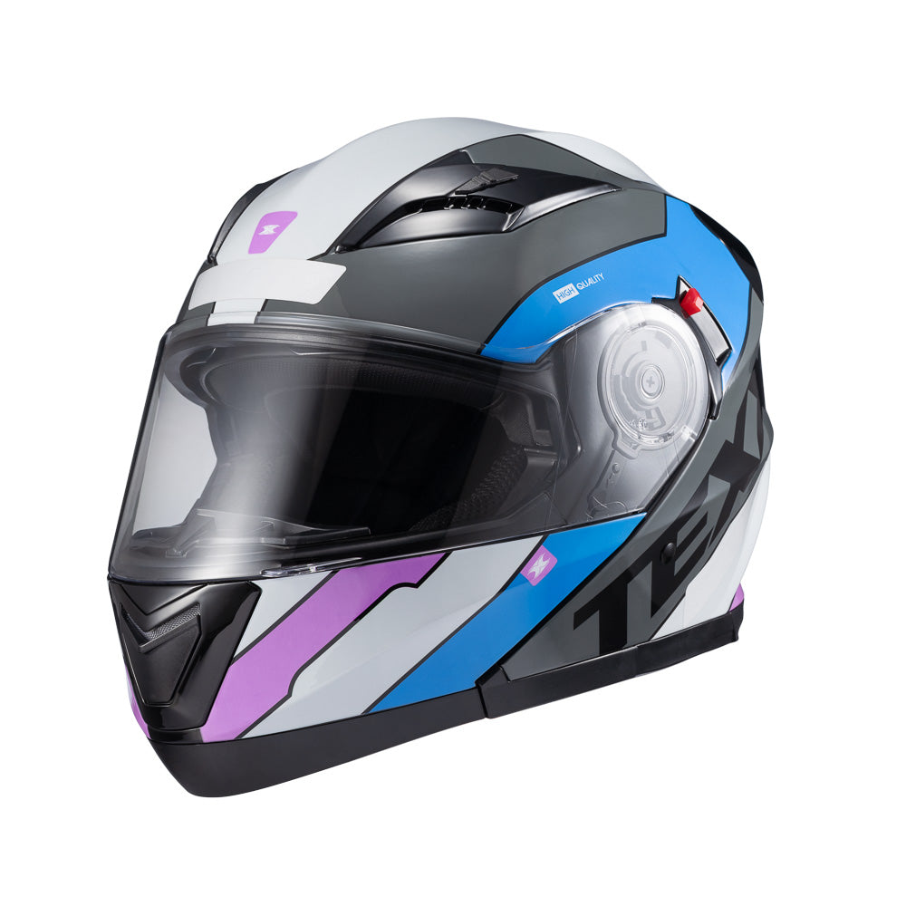 Capacete Texx Escamoteável Gladiator V3 Reisen Azul Rosa Branco Brilho – foto 7