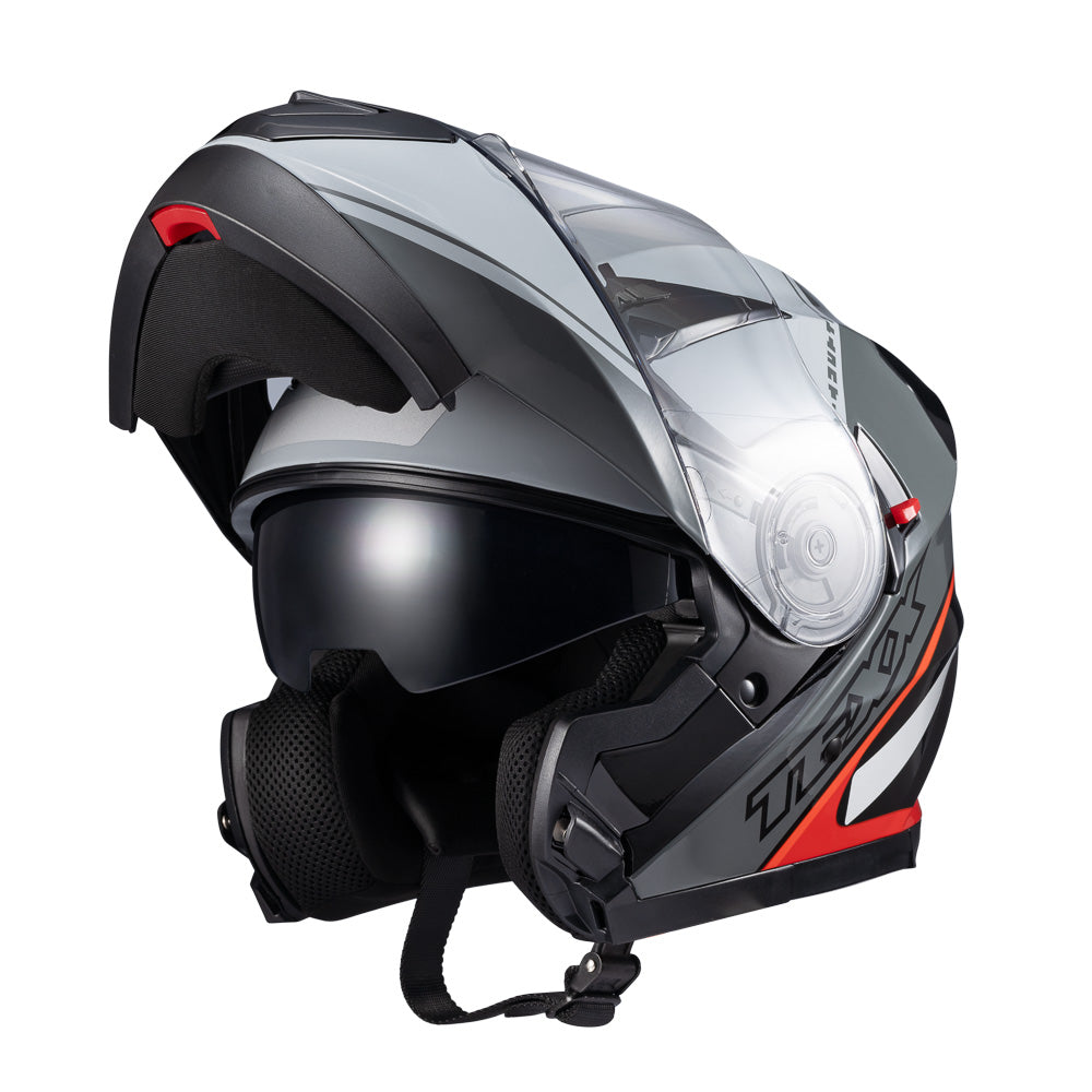Capacete Texx Escamoteável Gladiator V3 Makan Cinza Vermelho Brilho – foto 9