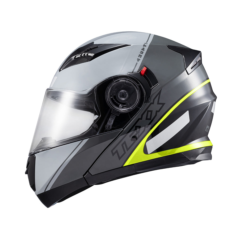 Capacete Texx Escamoteável Gladiator V3 Makan Cinza Verde Brilho – foto 3