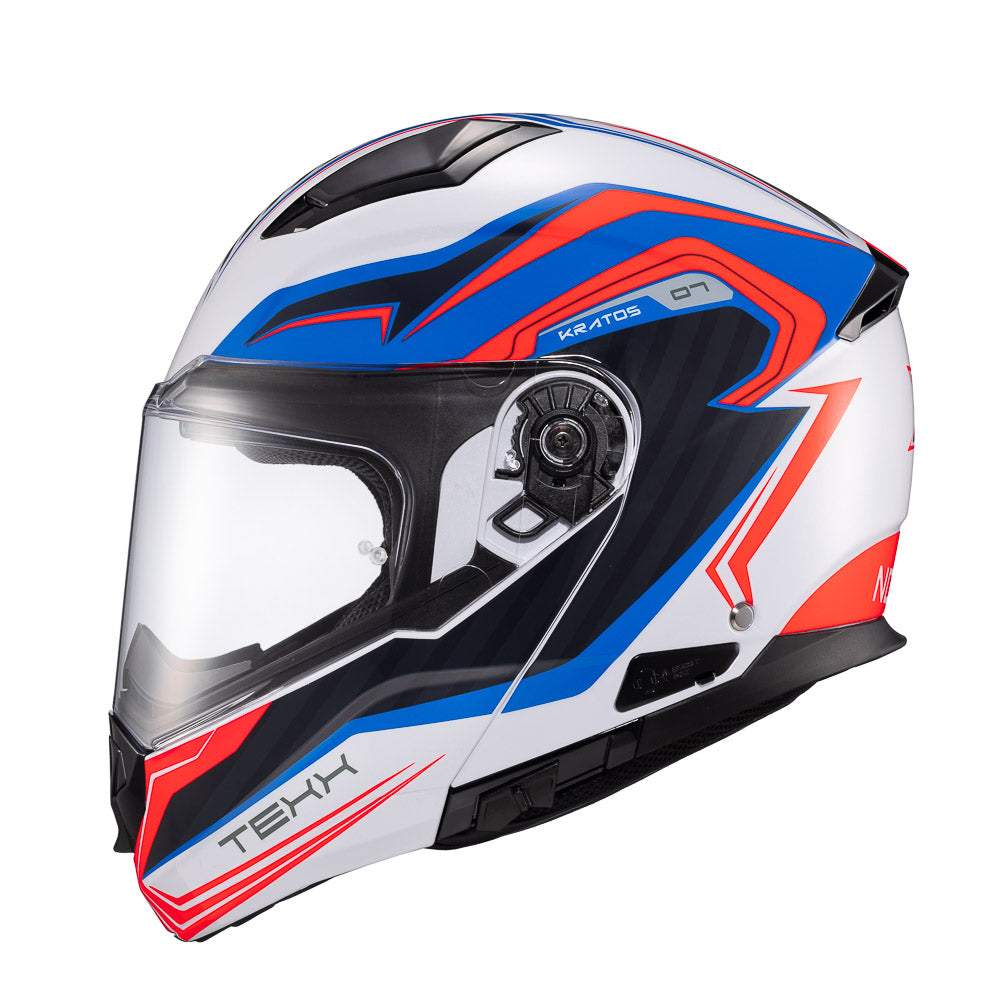 Capacete Texx Escamoteável Kratos Nomade Branco Azul Vermelho Brilho – foto 2