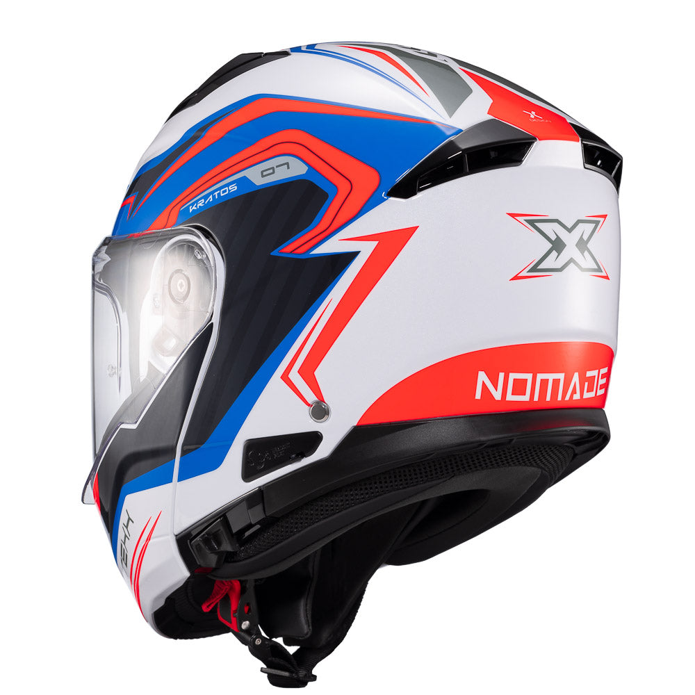 Capacete Texx Escamoteável Kratos Nomade Branco Azul Vermelho Brilho – foto 3