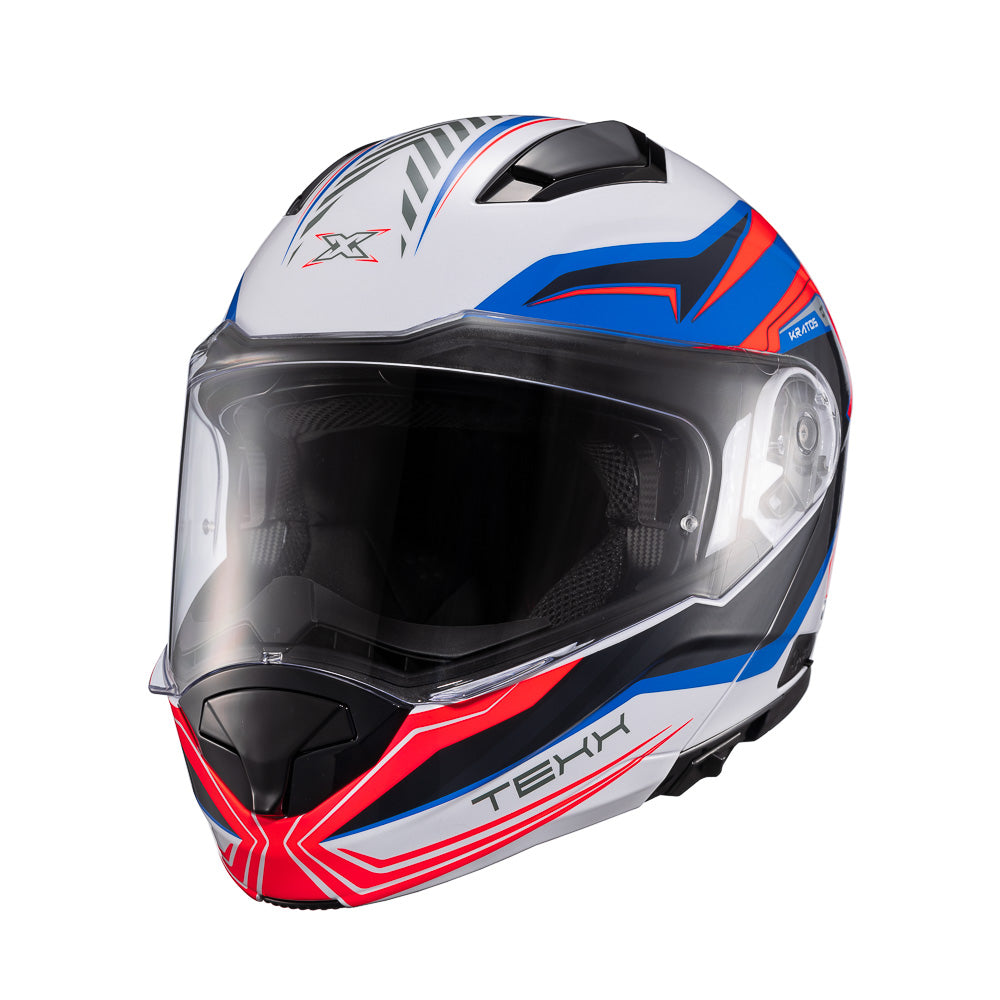 Capacete Texx Escamoteável Kratos Nomade Branco Azul Vermelho Brilho – foto 5