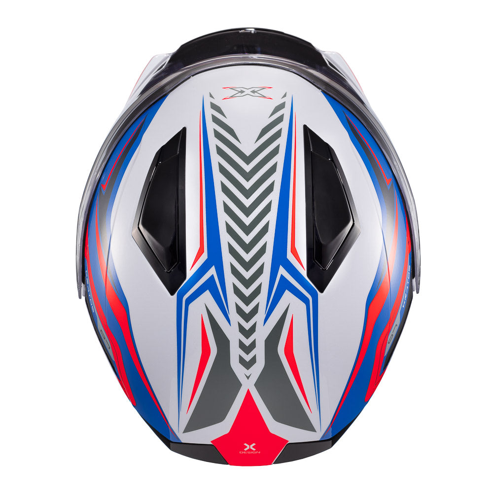 Capacete Texx Escamoteável Kratos Nomade Branco Azul Vermelho Brilho – foto 9
