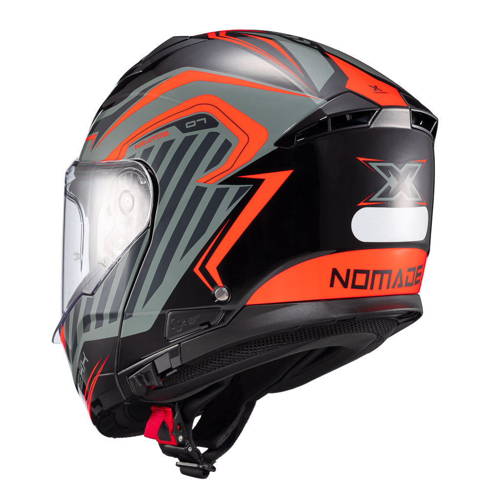 Capacete Texx Escamoteável Kratos Nomade Preto Vermelho Cinza Brilho – foto 3