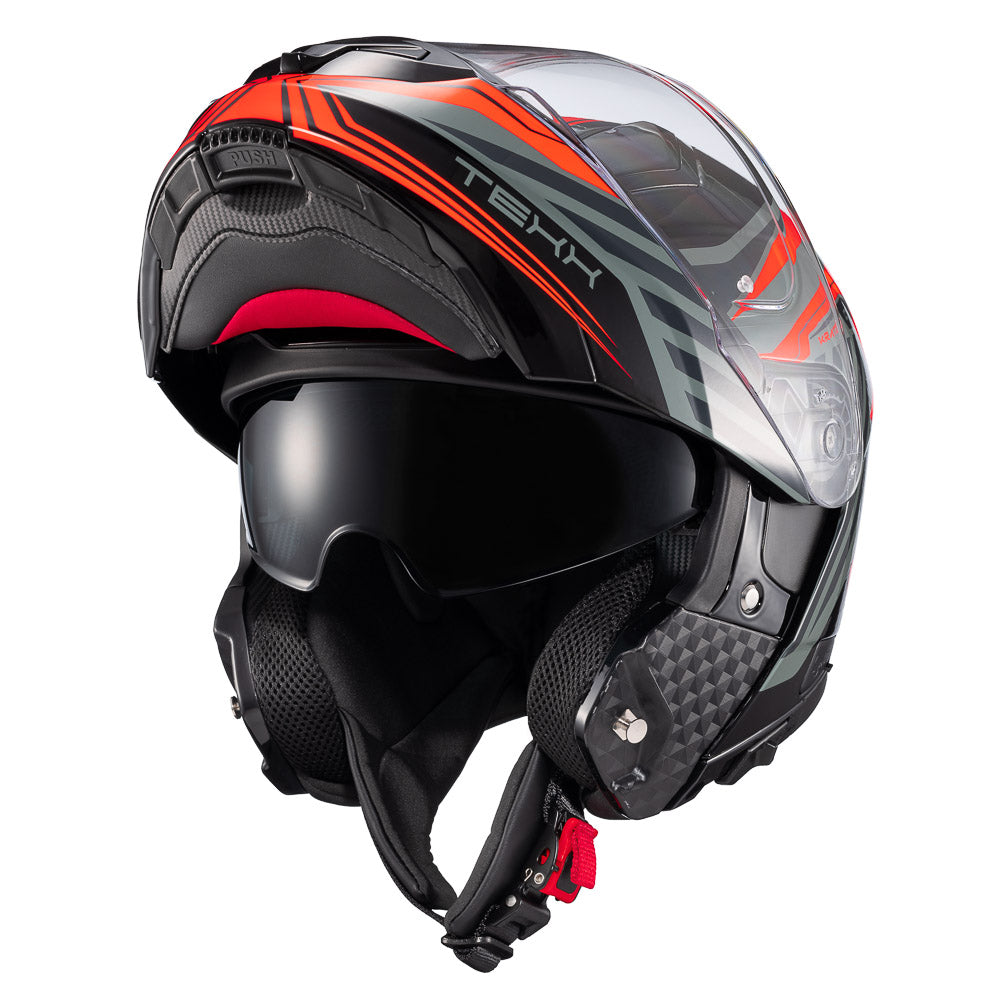 Capacete Texx Escamoteável Kratos Nomade Preto Vermelho Cinza Brilho – foto 7