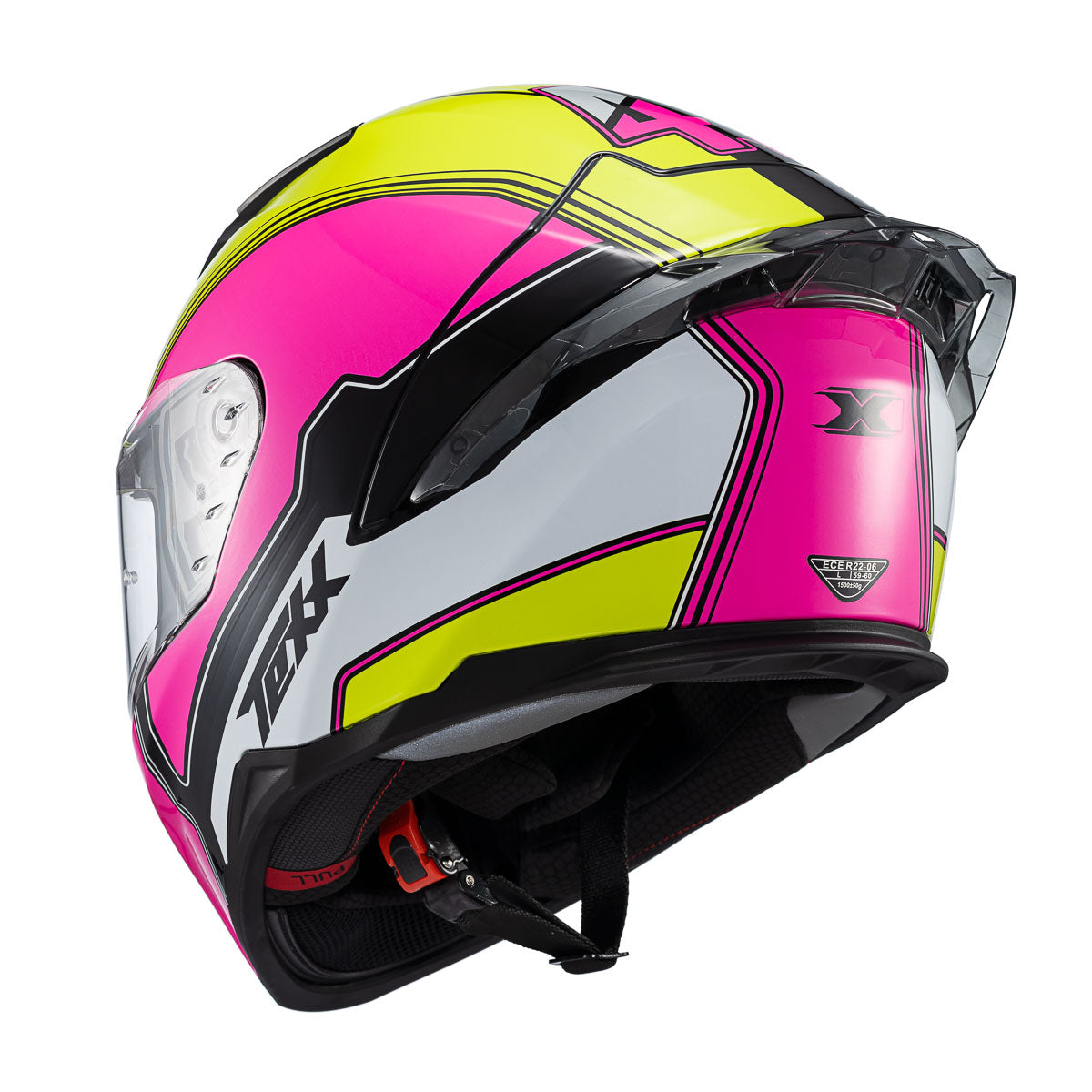 Capacete Texx Fecha Raptor Hornet Verde Rosa Branco Brilho – foto 3