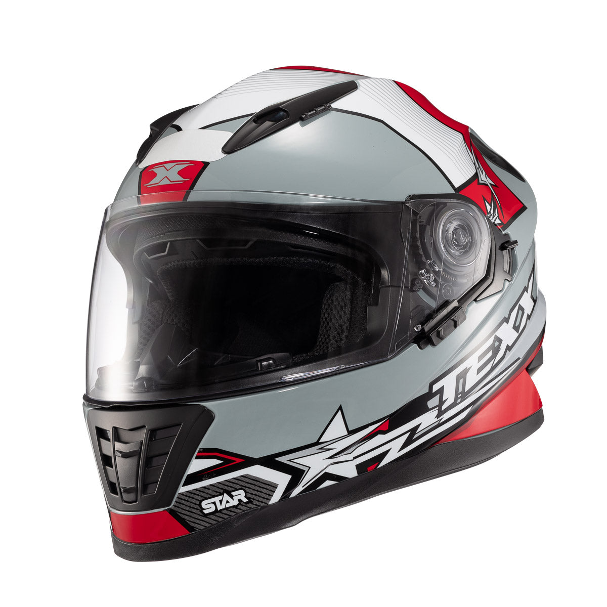 Capacete Texx Fechado Wing Superstar Cinza Vermelho Branco Fosco – foto 6