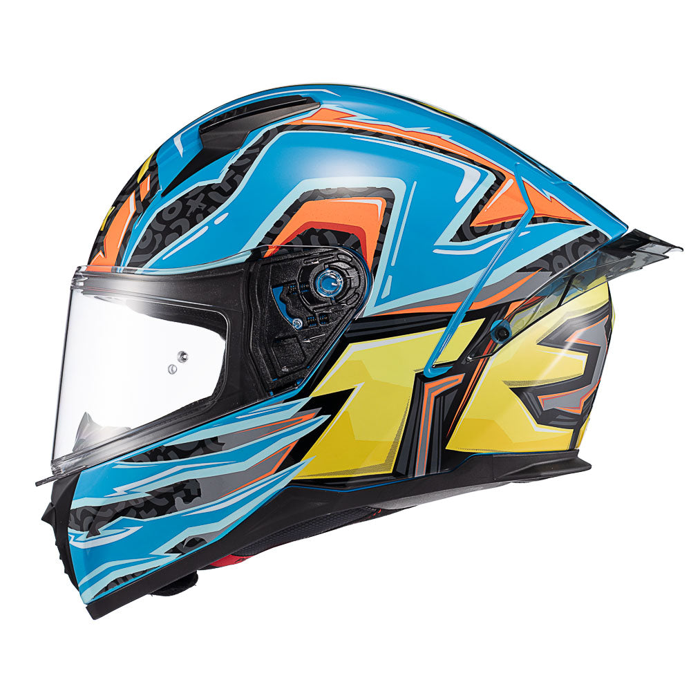 Capacete Texx Fechado Raptor Arcade Azul Vermelha Amarela Brilho – foto 2