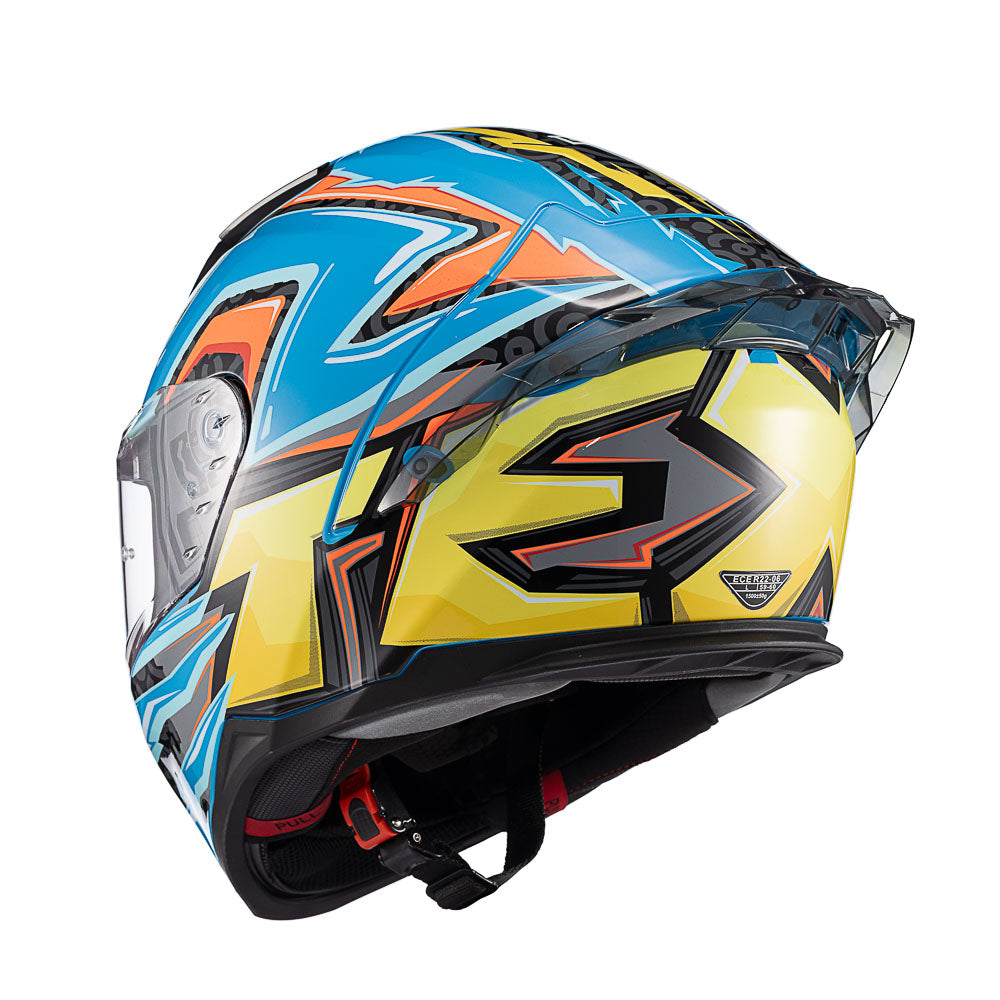 Capacete Texx Fechado Raptor Arcade Azul Vermelha Amarela Brilho – foto 4