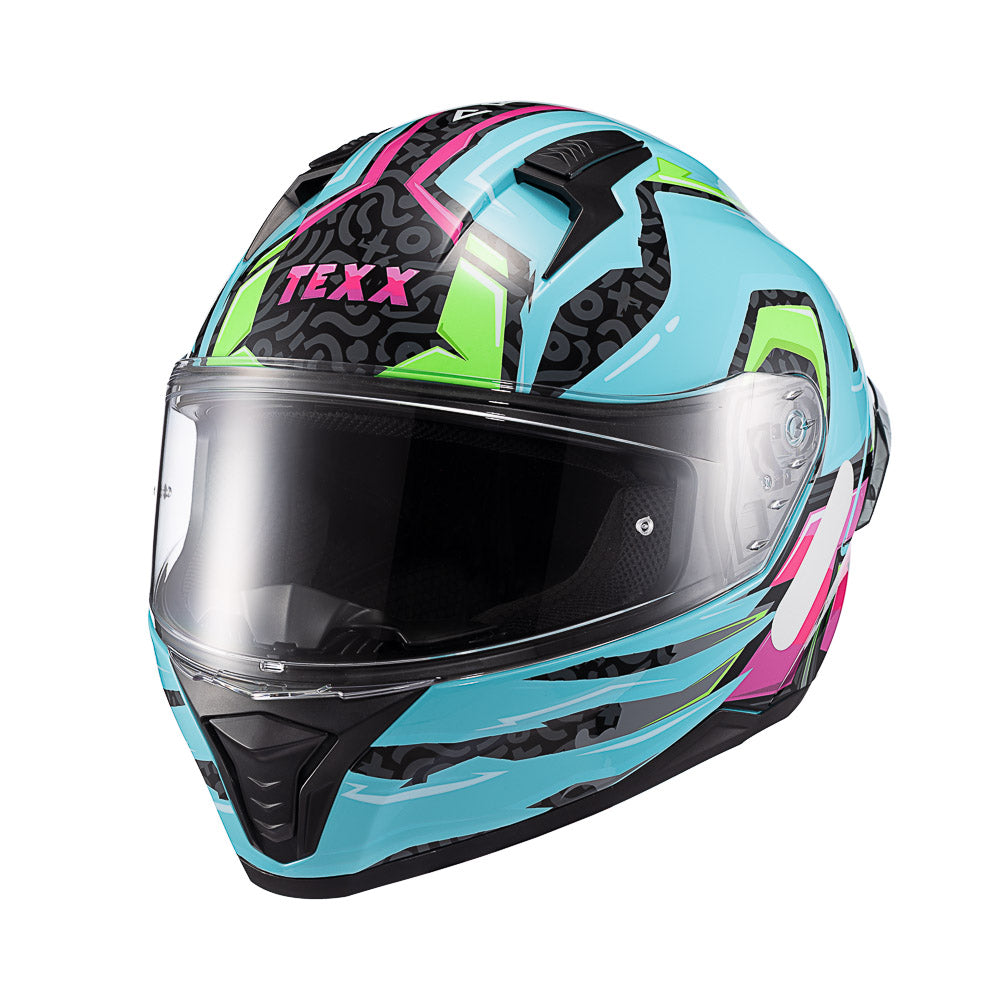 Capacete Texx Fechado Raptor Arcade Azul Verde Rosa Brilho – foto 6