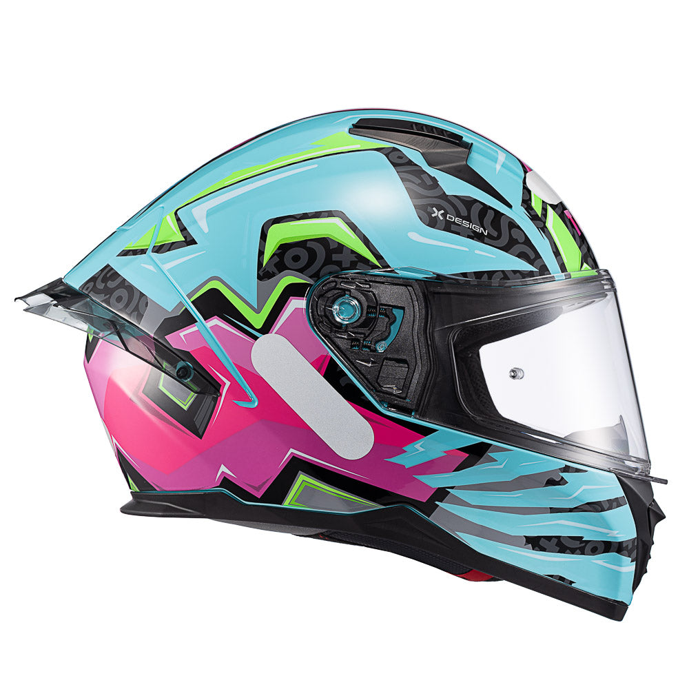 Capacete Texx Fechado Raptor Arcade Azul Verde Rosa Brilho – foto 10