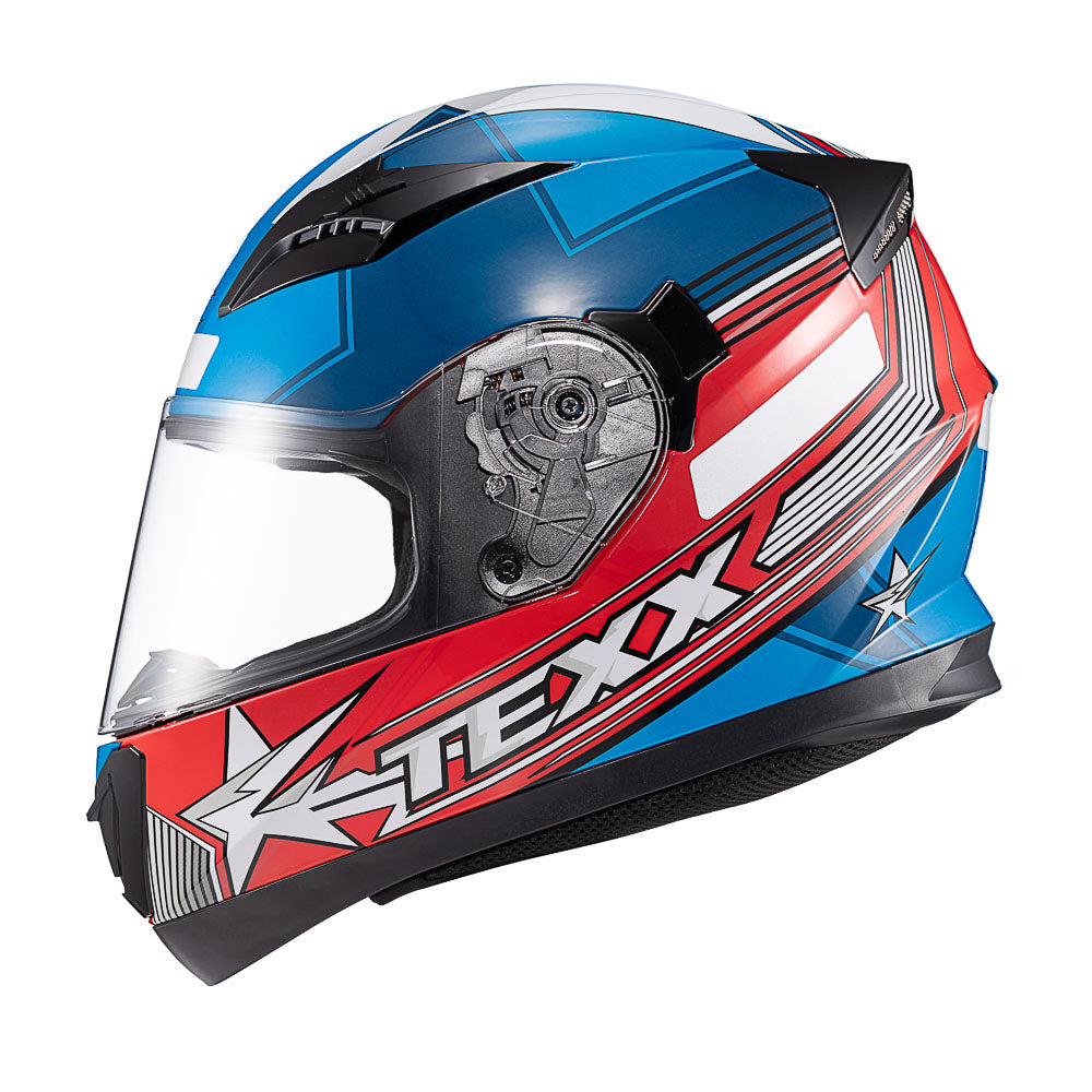 Capacete Texx Strike Superstar Azul Vermelho Branco Brilho – foto 2