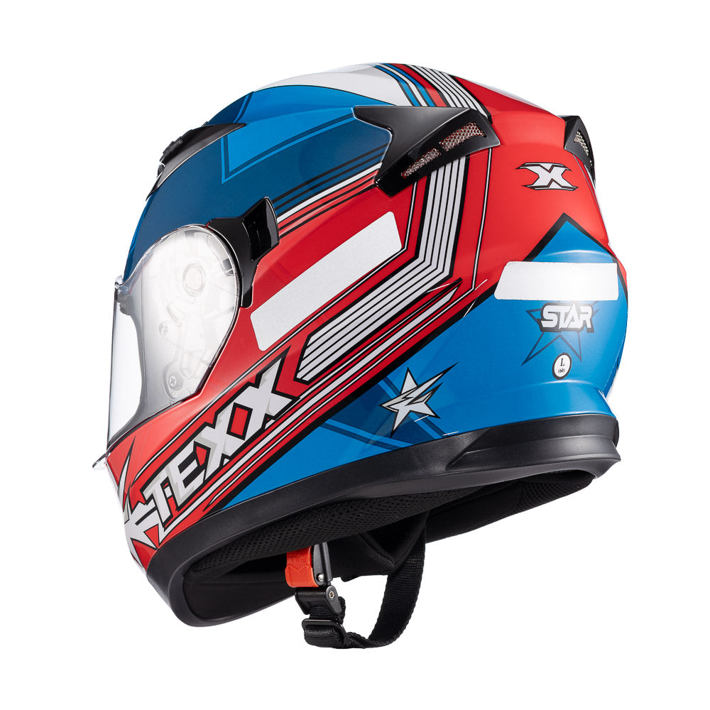 Capacete Texx Strike Superstar Azul Vermelho Branco Brilho – foto 3